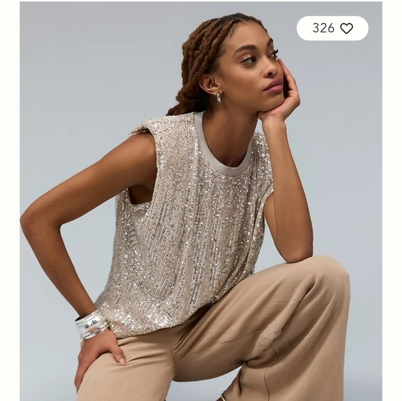 NWT Endless Rose for Anthropologie Sleeveless Sequin Top, Size Large - Picture 1 of 14